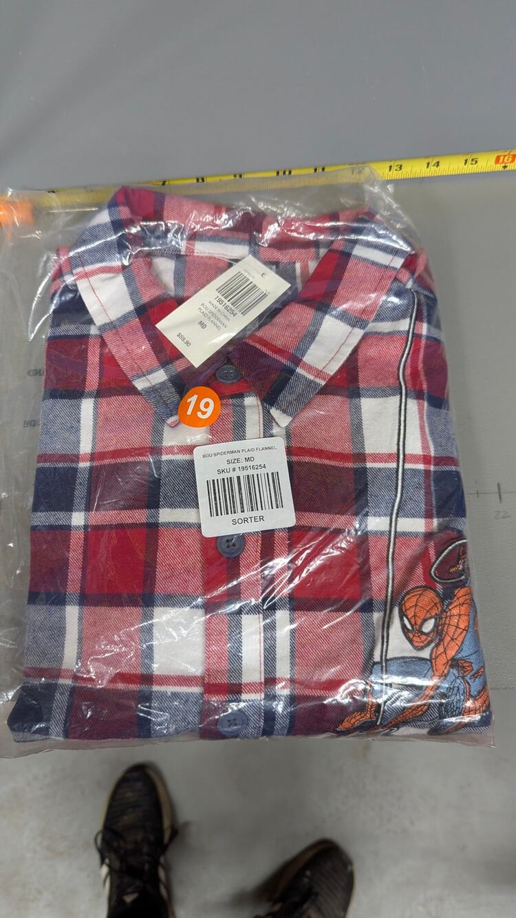 Marvel Spider-Man Plaid Flannel Button-Up Shirt Mens Medium Red Navy Pre-Owned